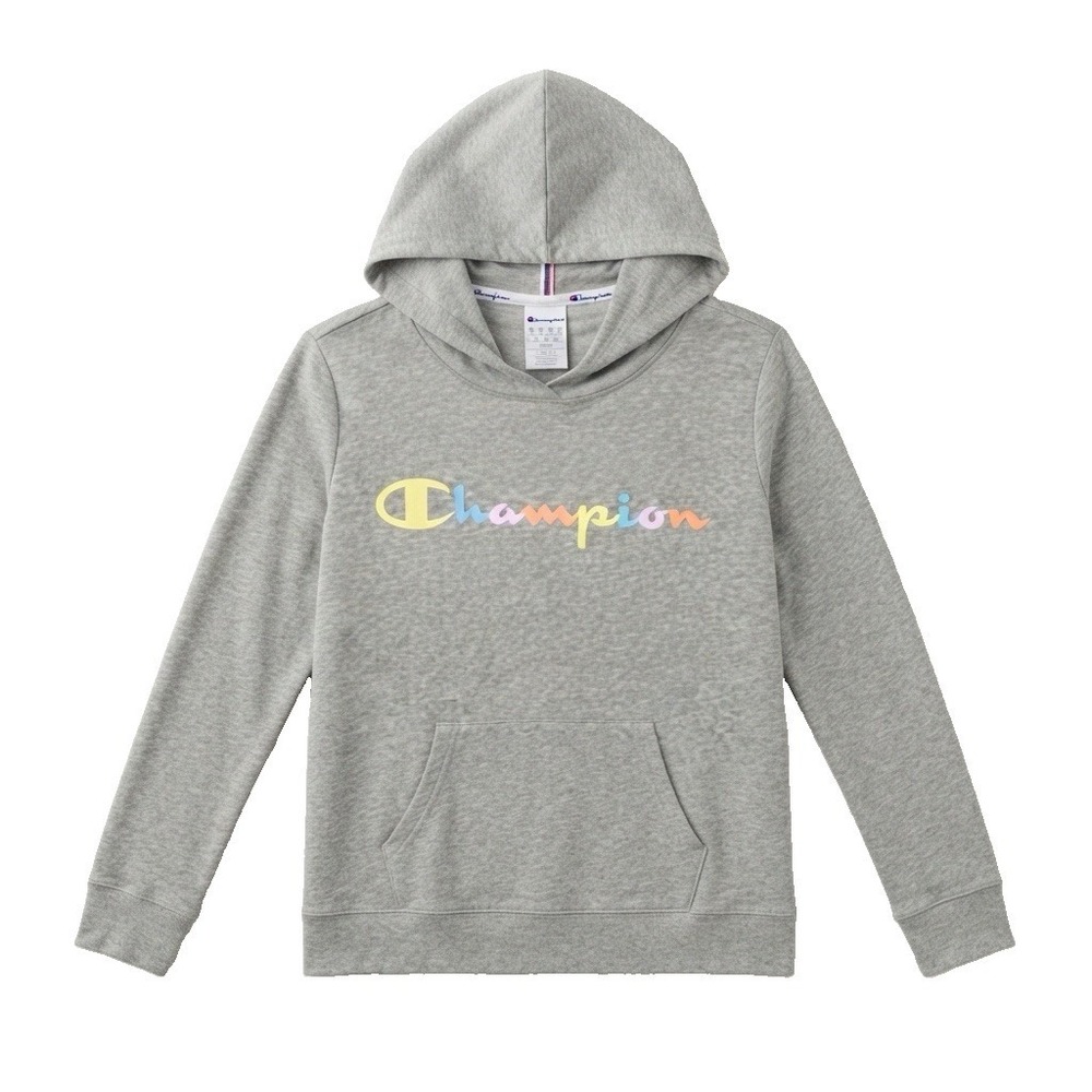 Champion Women's Size Large Gray Hoodie Lightweight Pullover Rainbow Spell Out